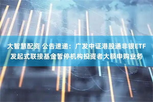 大智慧配资 公告速递：广发中证港股通非银ETF发起式联接基金暂停机构投资者大额申购业务